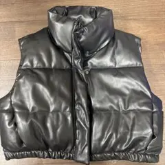 ZARA ブラック レザー風ダウンベスト Lサイズ