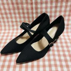 【新品】黒 ニット調 ハイヒール バックストラップ