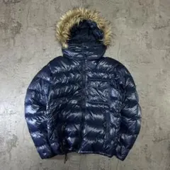 00s OLD UNIQLO Y2K 光沢 短丈 ダウンジャケット ファー 青系