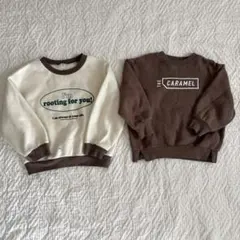 キッズ トップス 長袖 ロンT 裏毛アイボリー ブラウン トレーナー 2点セット