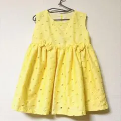 美品 ワンピース 110 黄色 ドレス 発表会 結婚式 花柄 レース オーダー