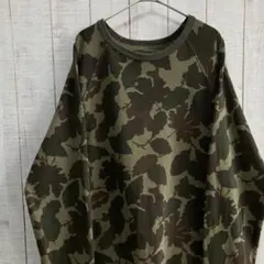 古着　H&M 総柄　リーフカモ 迷彩 ラグランスウェット L