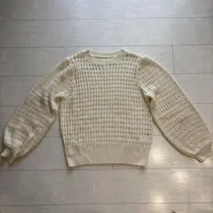 La-gemmeアイボリー メッシュリブ編み 長袖セーター