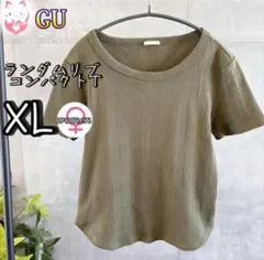 GU ランダムリブコンパクトT 半袖 XL オリーブ 体系カバー　ストレッチ