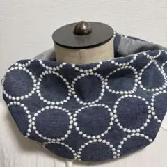 ハンドメイド春夏スヌード♡リネンサークル刺繍リネン♡♡紫外線花粉寒暖差対策