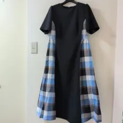 ブルーレーベルクレストブリッジ ロングワンピース 黒 チェック 38