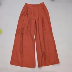 オレンジ ワイドパンツ ボタン付き ゴム入り