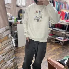 クリーム色 刺繍トレーナー カナダ製 古着 M 90s 90年代 スウェット