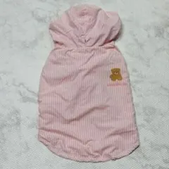 犬服 小型犬 Mサイズ 防水 フード付き ピンク ストライプ 冬　春　3〜4kg