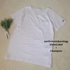 Championコラボ　ホワイトVネックTシャツ　ロゴポイント　М