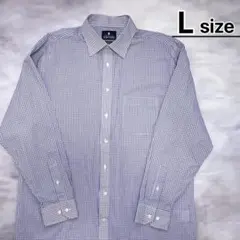 USA古着　STAFFORD　長袖シャツ　L　チェック柄　パープル　紫　ホワイト