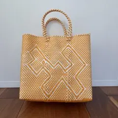 船型カゴバッグ♡イエロー♡ハンドメイド♡マチ広い20cm♡新品♡XL