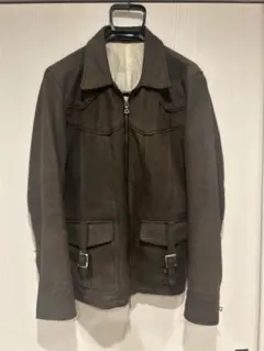 NO ID ダークブラウン レザー シングルライダースジャケット　牛革M