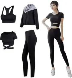スポーツウェア ヨガウェア4点セット レディースM ブラック