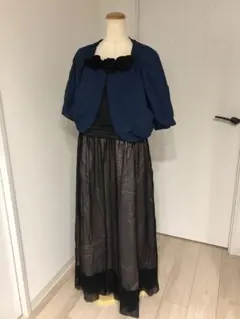 O479新品ボレロ付きお花モチーフチュールレースロングワンピース23号結婚式