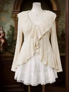 SHEIN MOOSTA プラスサイズファッシ ヨナブルフリルニットカーディガン