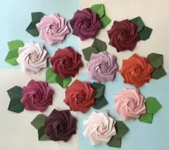 ❃折り紙❃ ハンドメイド 薔薇＆葉 壁面飾り お祝い 12個セット