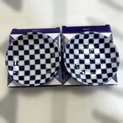 木曽路　たち吉 小皿 2枚セット 藍色 丸皿 市松模様 和皿 豆皿 C