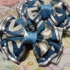 青と白のリボンヘアゴムセット