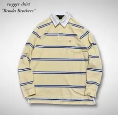 ブルックスブラザーズ長袖ポロシャツアメトラボーダー柄イエローブラックブルー