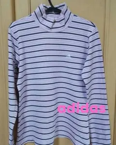 【adidas】ピンクと黒のストライプ タートルネック 長袖 ゴルフウェア Ｍ