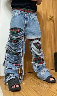 Wrangler リメイク パッチワーク デニムパンツ 33×32 - メルカリ