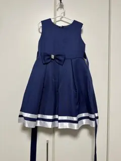 ネイビー リボン付き ドレスワンピース120cm