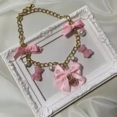 現品限り！バッグチャーム くま ハート リボン ピンク ハンドメイド