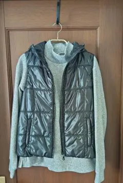 ブラック キルティングベスト フード付き