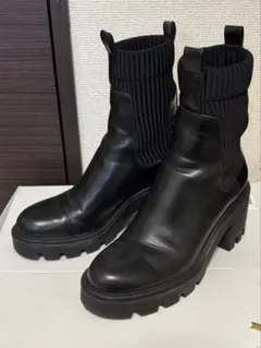 ZARA サイドゴア ブーツ ヒールトラックソール付き ソックス風 ブーツ 36