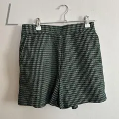 ショートパンツ　パンツ　短パン　緑　ズボン　グリーン　ハーフパンツ　秋冬　千鳥柄