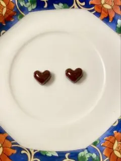 最終値段　チョコレート風　ハート型ピアス　大人可愛い　ローズクォーツ封入