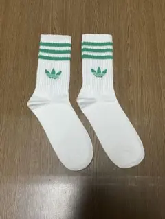 adidas トレフォイルロゴ ソックス ホワイト/グリーン　Mサイズ25-27