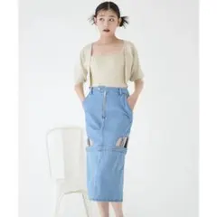 REDYAZEL デニムカットアウトタイトスカート ブルー