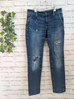 【ZARA BASIC】ザラ　レディース　スキニーダメージデニム　インディゴ