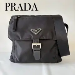 プラダ　ショルダーバッグ　ポコノ　三角ロゴ　ベルト　ナイロン　黒
