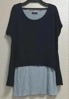 SPIGA フェイクレイヤード チュニック 半袖 ブラック グレーのサムネイル