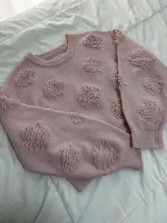 asknowas ポンポン模様 ピンク ニットセーター 長袖