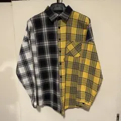 チェック柄バイカラーシャツ XL