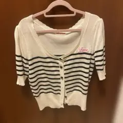 SWIMMERスイマーストライプフリルハートボタン半袖カーディガン