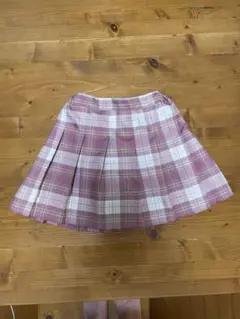 美品女の子用　ピンク系チェック柄 プリーツスカート