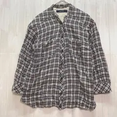 マカフィー　スタンドカラー七分袖チェックシャツ　薄手　38 / M