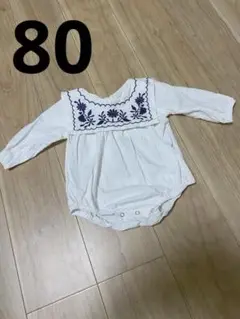 ホワイト刺繍ロンパース　長袖　80