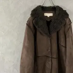 LIZ Claiborne ムートンコート　フルボタン　厚手　茶　古着　HD11