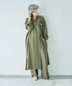 美品 LEPSIM マルチメリットカルゼ 長袖 ワンピース カーキ フリー