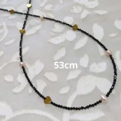 オレンジ淡水パール　♡ヘマタイトゴールドハート♡　ブラックスピネルネックレス