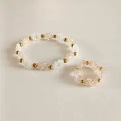 フラワービーズ ブレスレットとリングセット