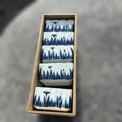 花と草模様の陶器四角鉢5個セット