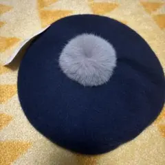 未使用⭐︎ビームス　ネイビー ウール ベレー帽 ポンポン付き