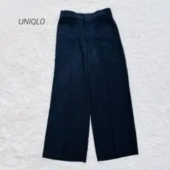 ユニクロ ハイウエストドレープワイドストレートパンツ 薄手 ブラック L